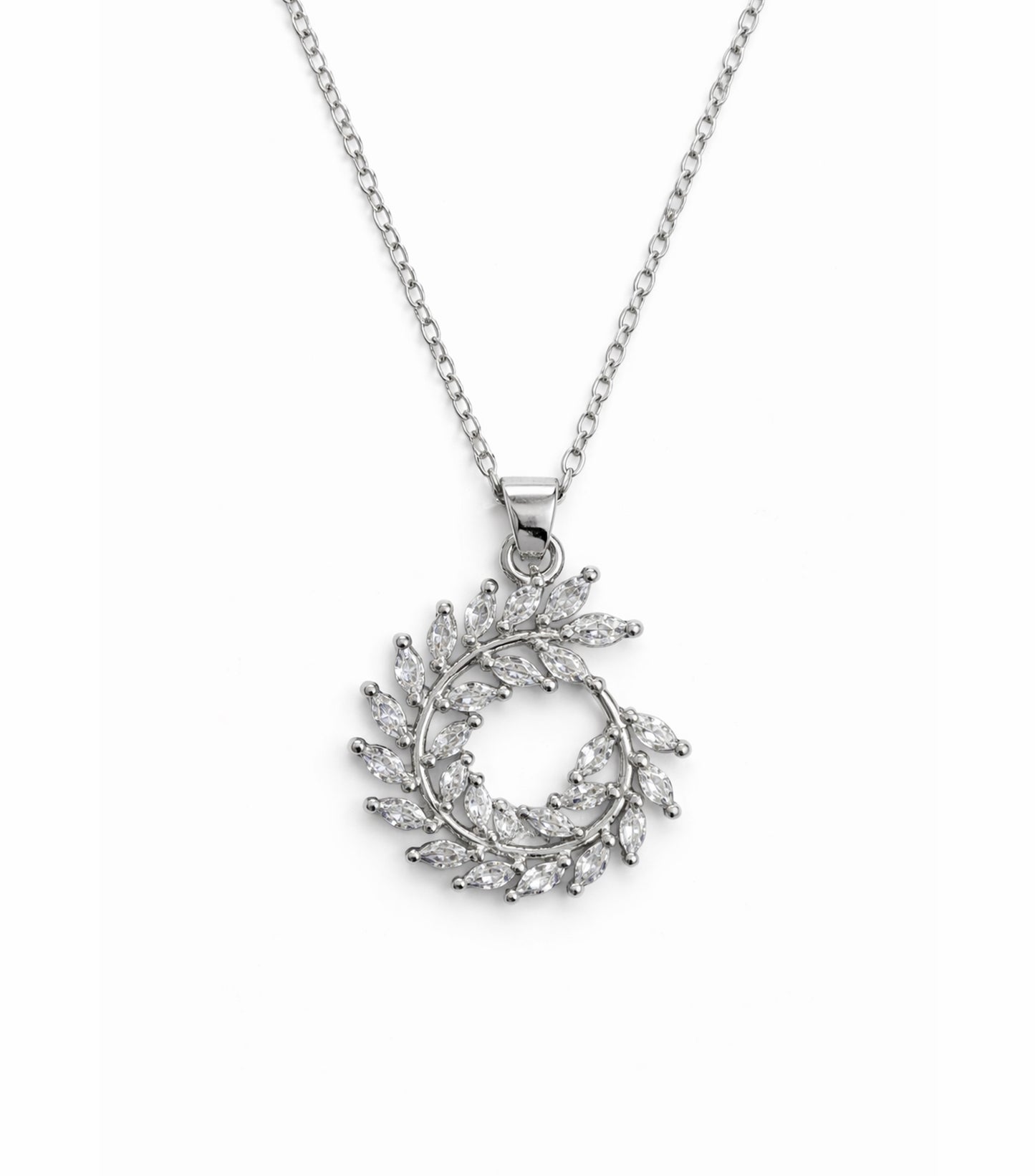 Crystal Leaf Circle Pendant Necklace for Women