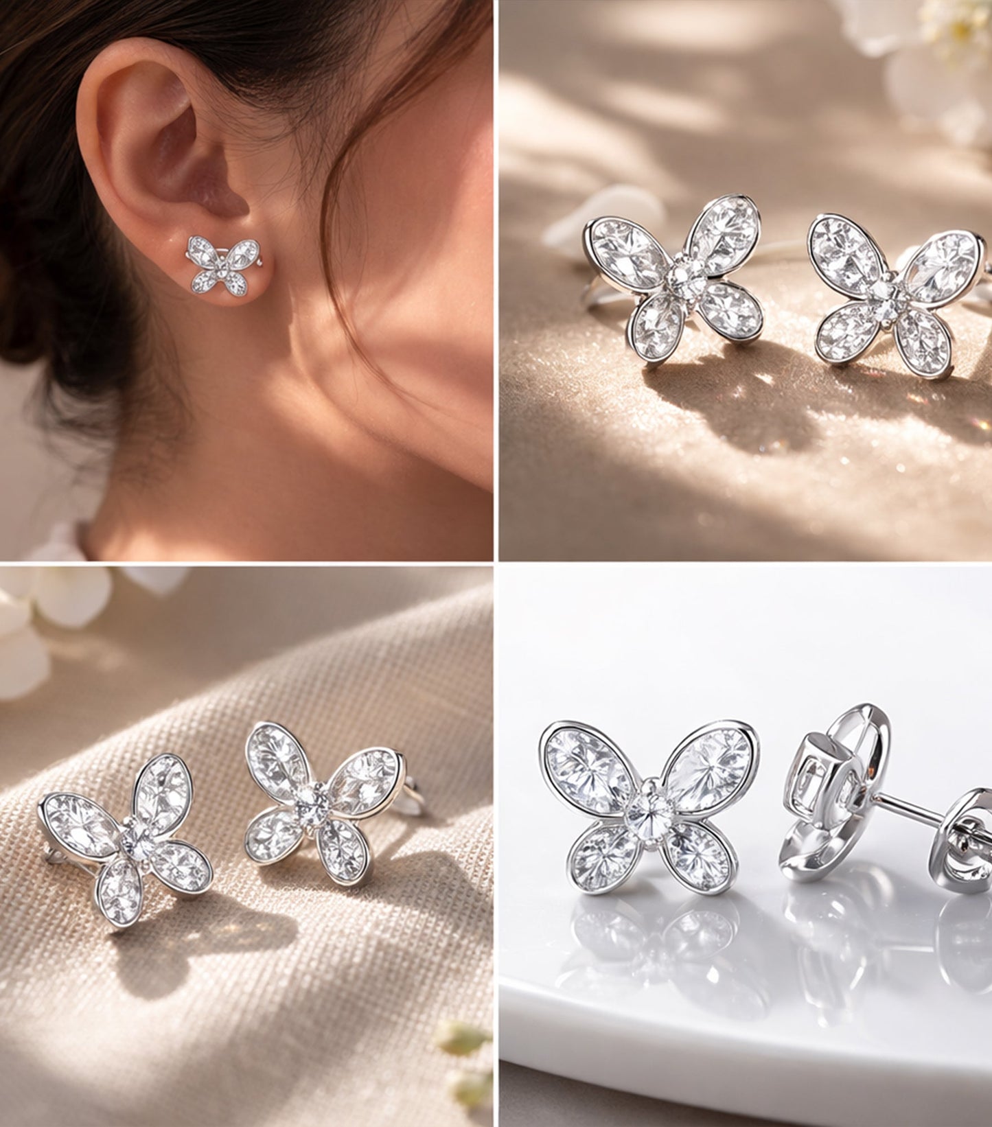 Women Rhinestone Butterfly Design Stud Earrings