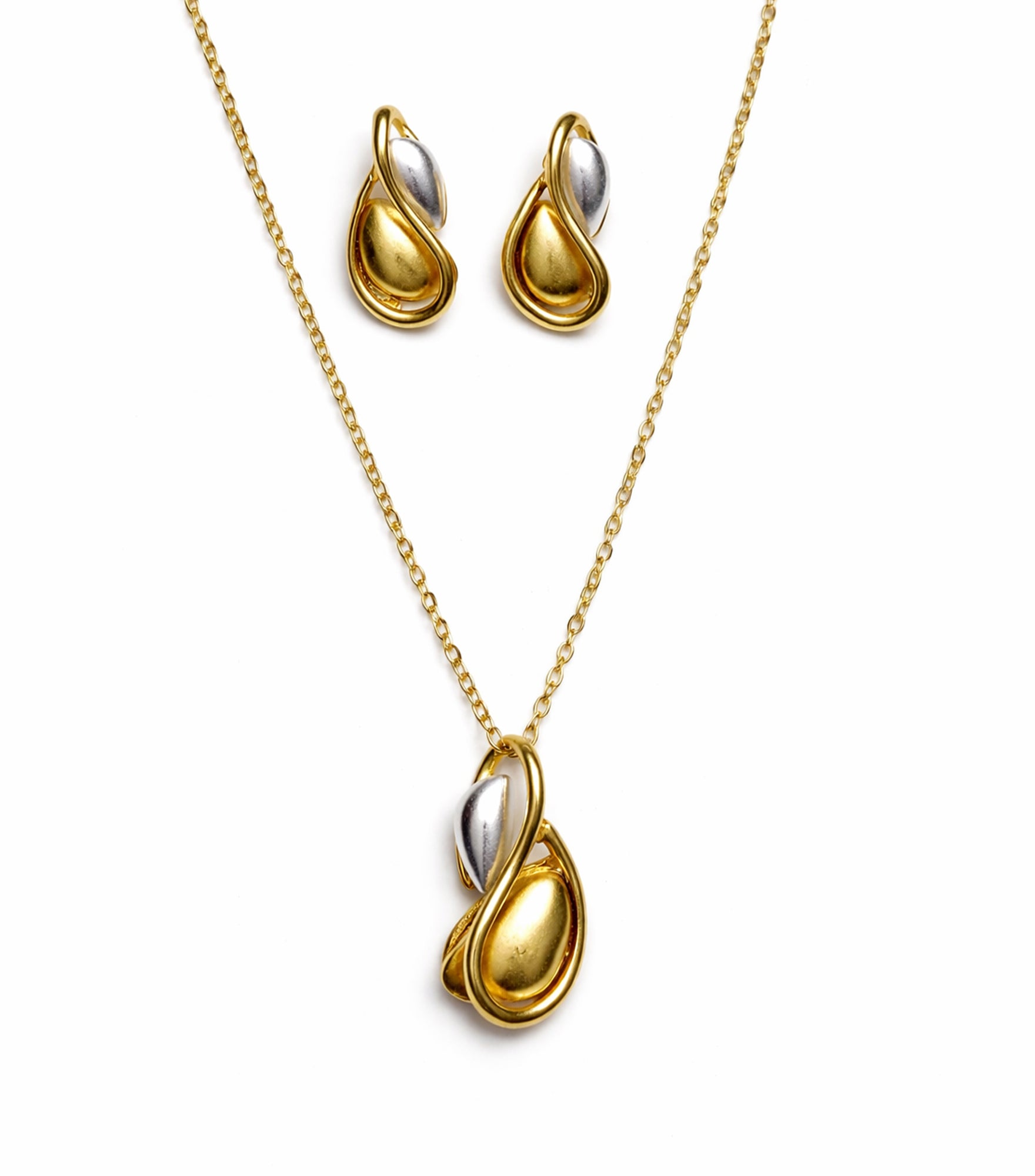 Elyva Two-Tone Swirl Pendant Necklace Set