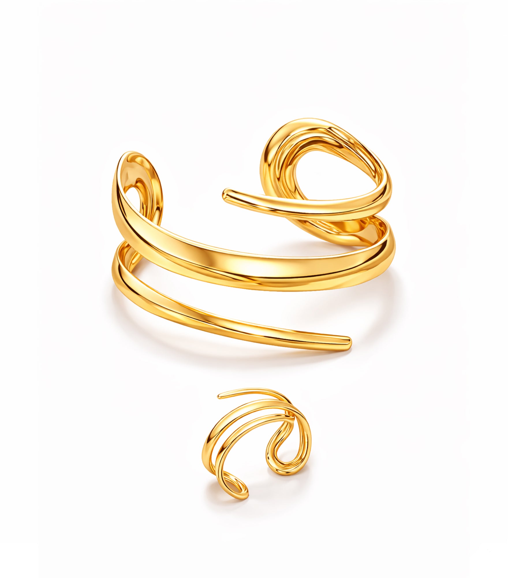 Gold Spiral Wrap Bracelet & Ring Set for Women | Elyva Jewelry