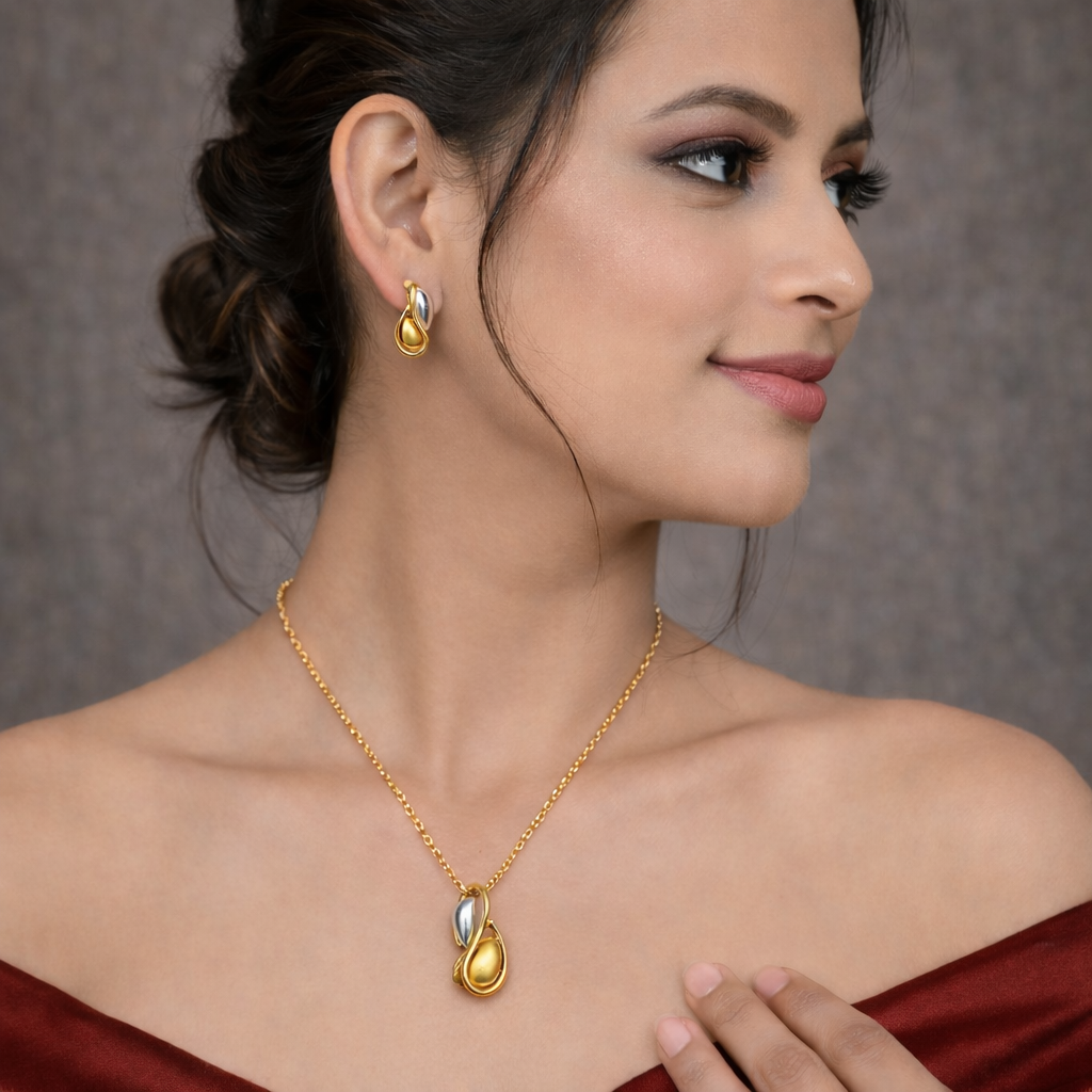 Elyva Two-Tone Swirl Pendant Necklace Set