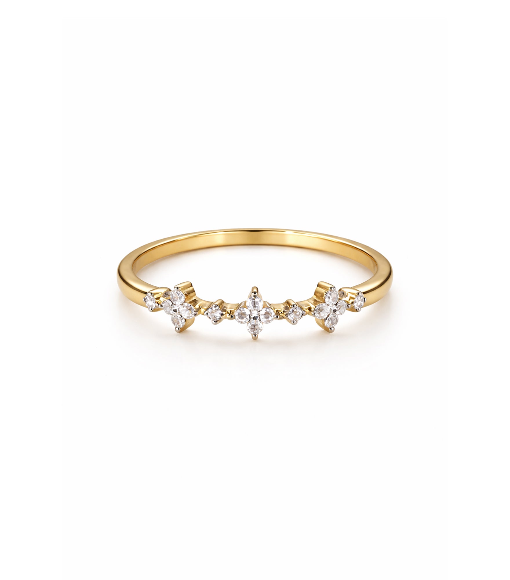 Gold ring with small diamonds on a white background