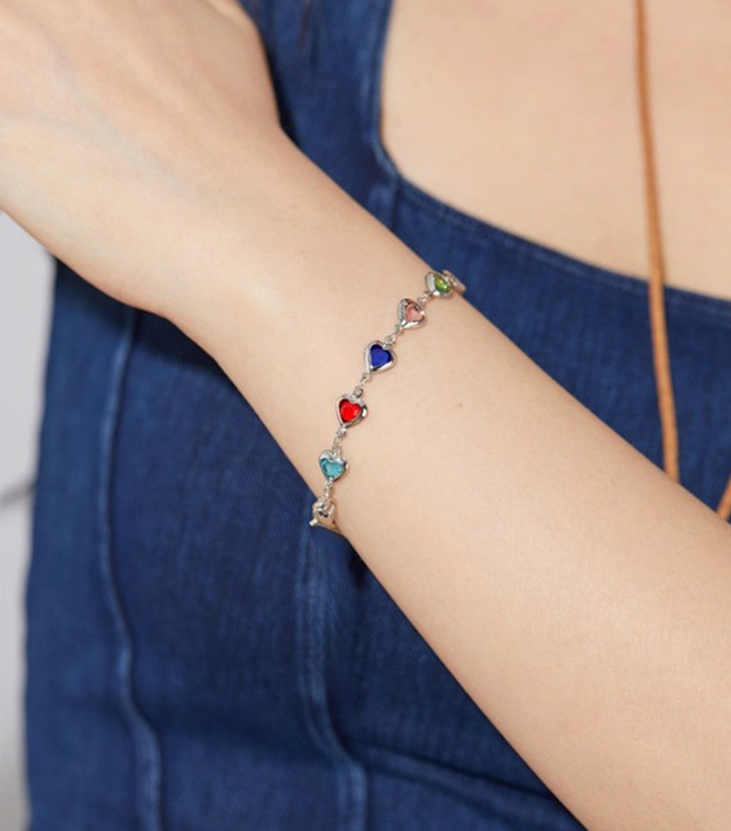 Multicolor Crystal Heart Bracelet for Women | Elyva Jewelry
