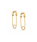 Gold safety pin earrings on a white background