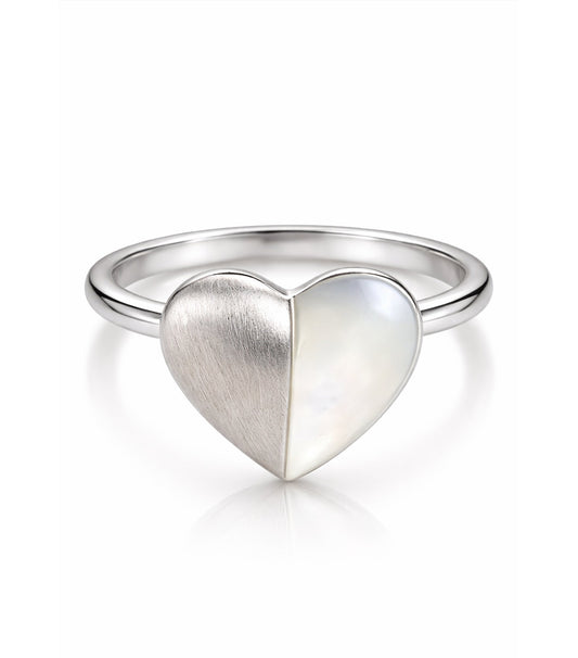 Silver heart-shaped ring on a white background

