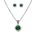 Green Crystal Halo Pendant Necklace & Stud Earrings Set
