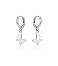 Silver butterfly earrings on a white background